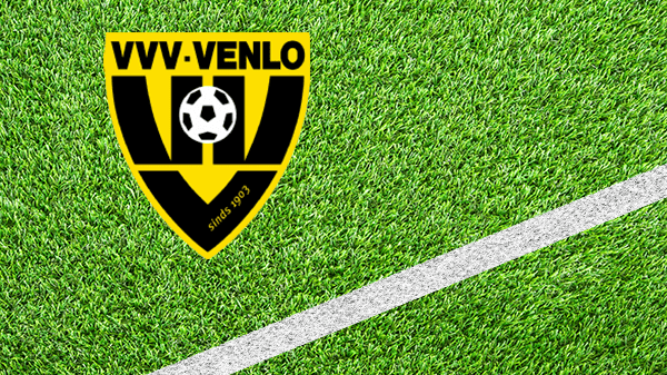 Logo voetbalclub Venlo - VVV Venlo - Venlose Voetbal Vereniging Venlo - in kleur op grasveld met witte lijn - 600 * 337 pixels
